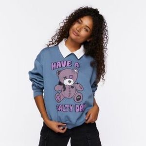SOLD • Forever 21 Preppy “Have A Salty Day" Teddy Bear Sweater Size Small